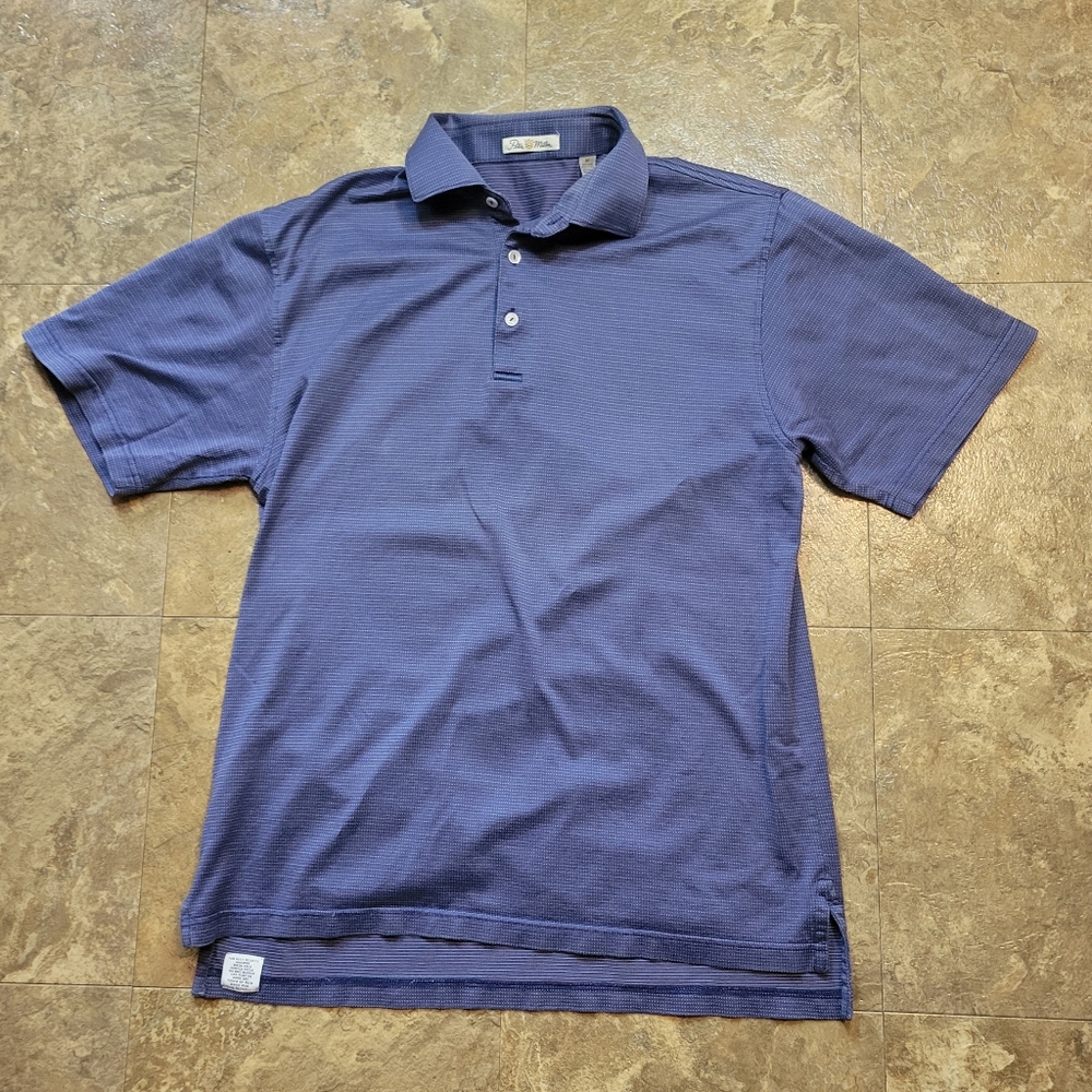 Peter Millar Polo Shirt Mens Medium M Purple Short Sleeve Polka Dot Golf